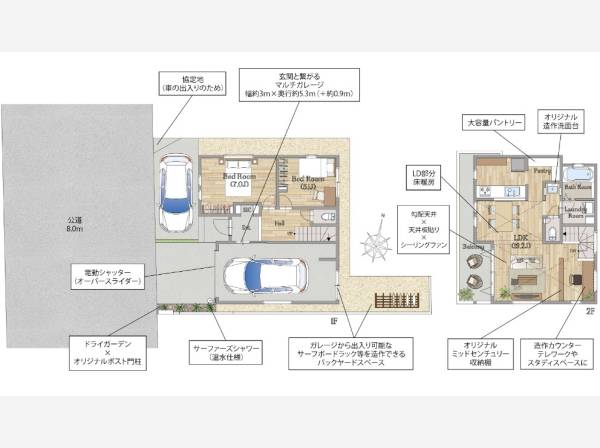 区画№２号棟　２LDK＋ガレージ付き住宅