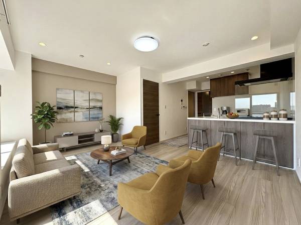 新規リフォームで生まれ変わったLDK。家具等はCGで作成したイメージ