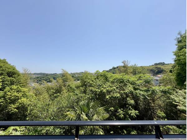 広い空と山並みを望みます