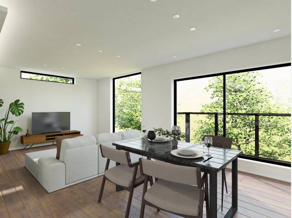 リビングダイニング完成イメージパース。