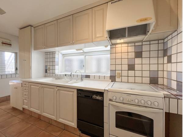 欧米スタイルの可愛らしいワイドキッチン