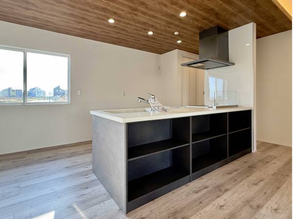 キッチンは表側も棚状になっており、収納力も高そうです