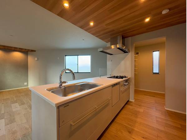 キッチンの奥にはパントリーやランドリースペースも！