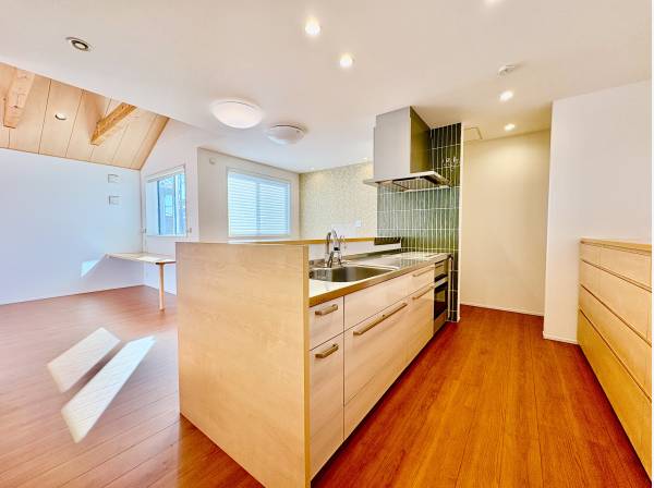 キッチンスペースには大きな収納棚とパントリーも完備しています