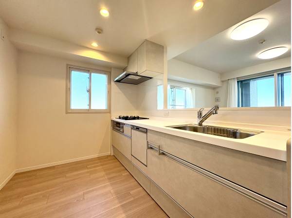 対面式システムキッチンは食洗機とディスポーザー付き