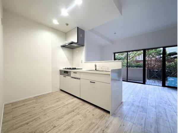 キッチンはゆとりある空間でカップボードも置けそう