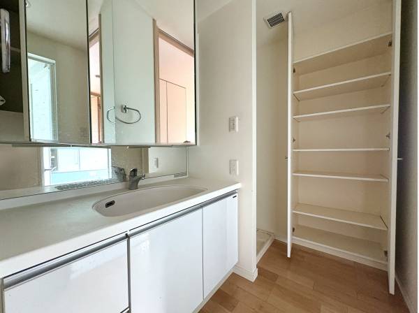 収納がしっかり備わり日用品をすっきり収められる使いやすい洗面空間