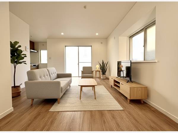 家具等はCGで作成したイメージです。リビングです。