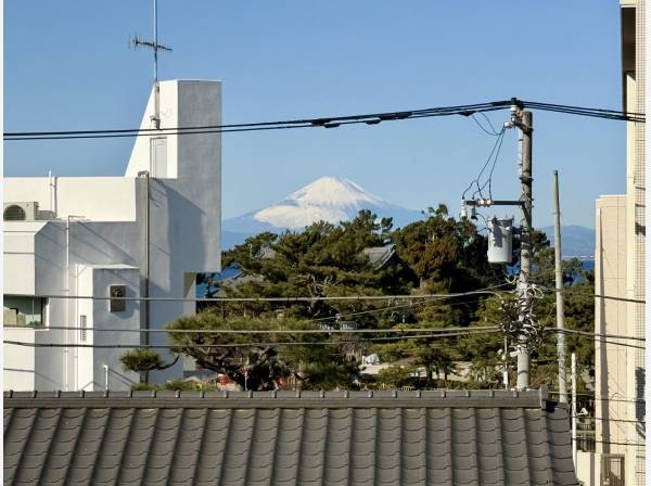 バルコニーからは森戸神社越しに富士山を望むことができます！